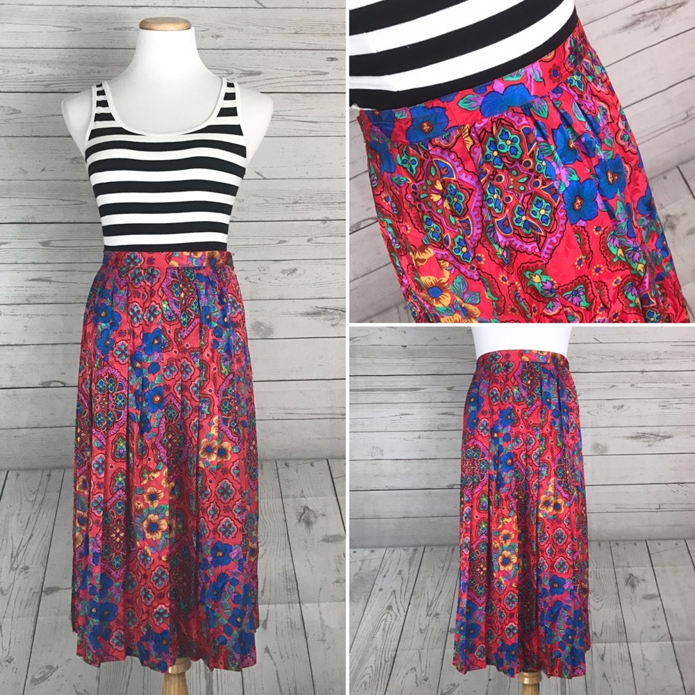 vintage silk floral midi skirt